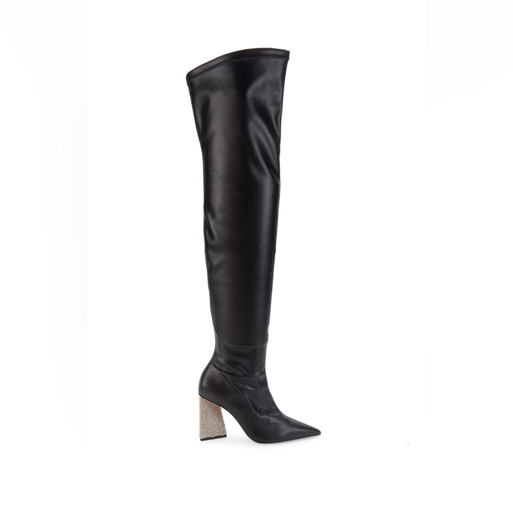 SCHUTZ Black Over-the-Knee Boots with Silver Heel